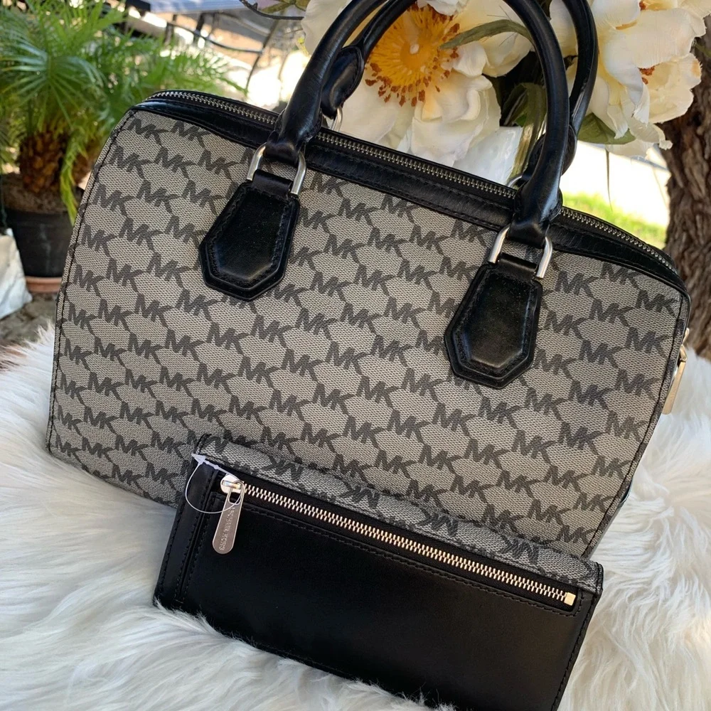 Michael Kors Mercer Monogram Leather Medium Duffle Satchel And Envelop Wallet